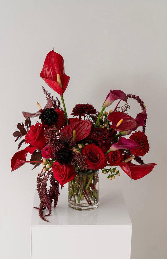 Holiday Red Anthurium Glass Vase Arrangement