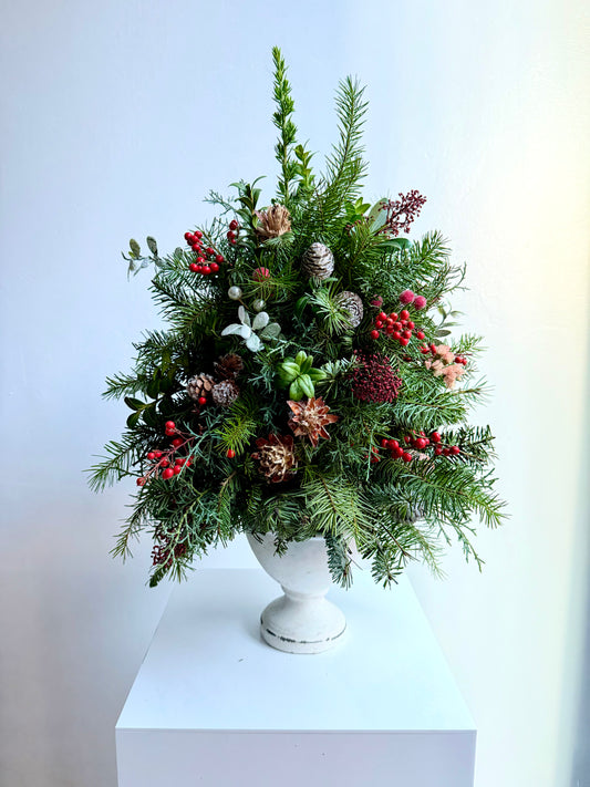 Holiday Fresh Tabletop Christmas Tree in Pedestal