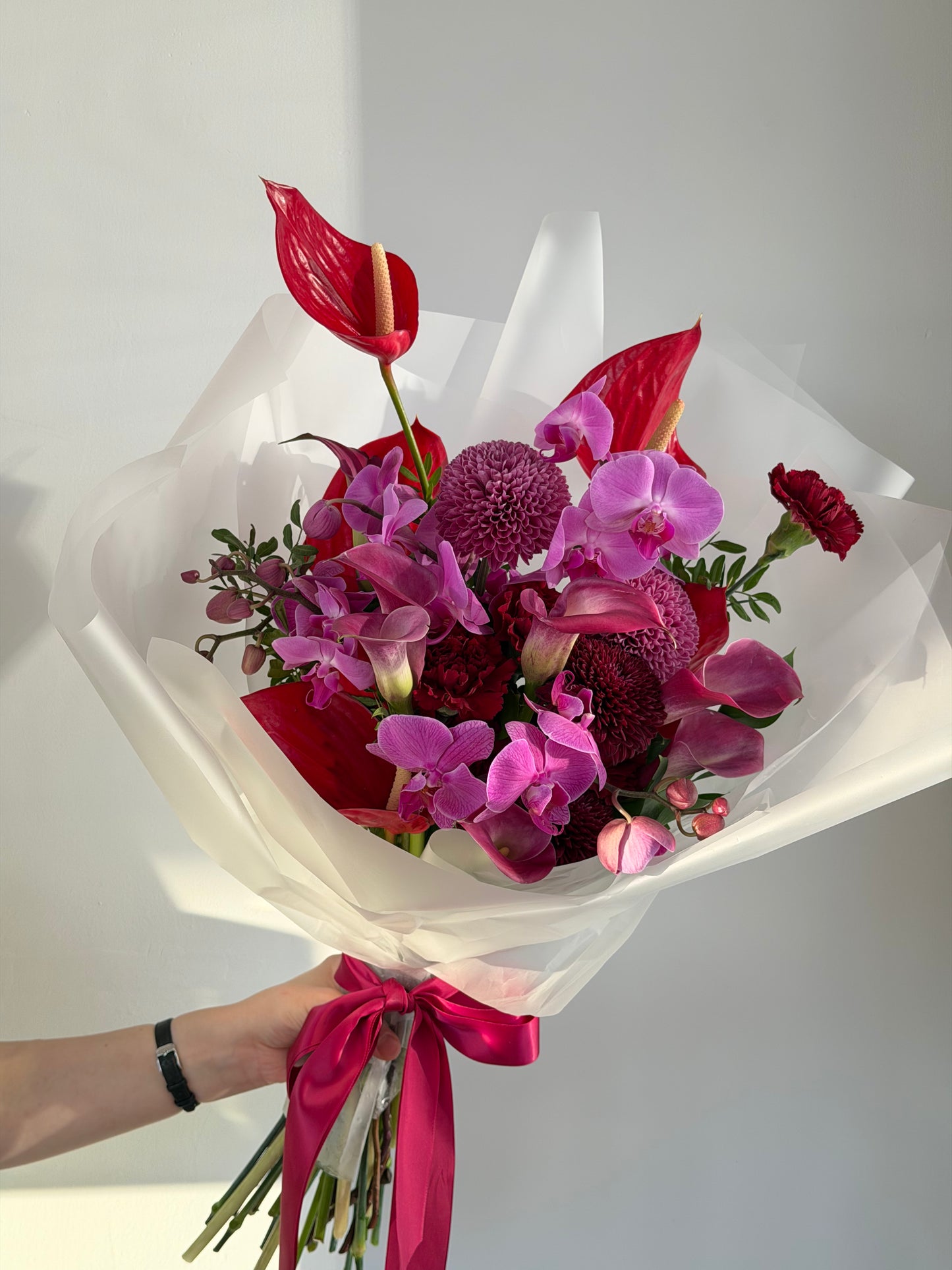 Valentine's Day Anthurium and Orchid Magnificent Bouquet