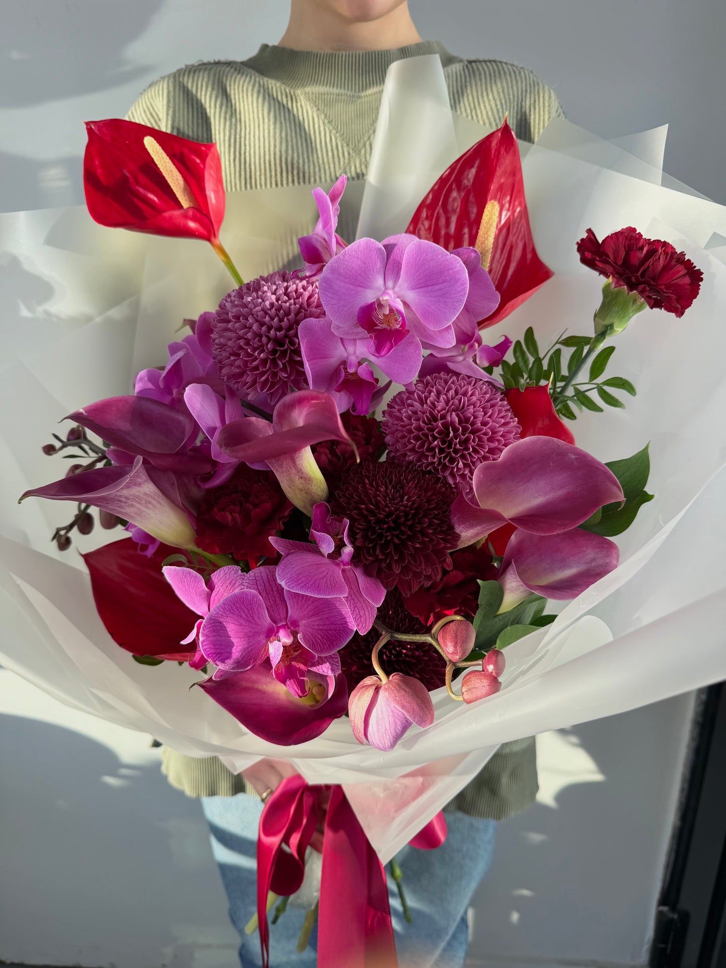 Valentine's Day Anthurium and Orchid Magnificent Bouquet