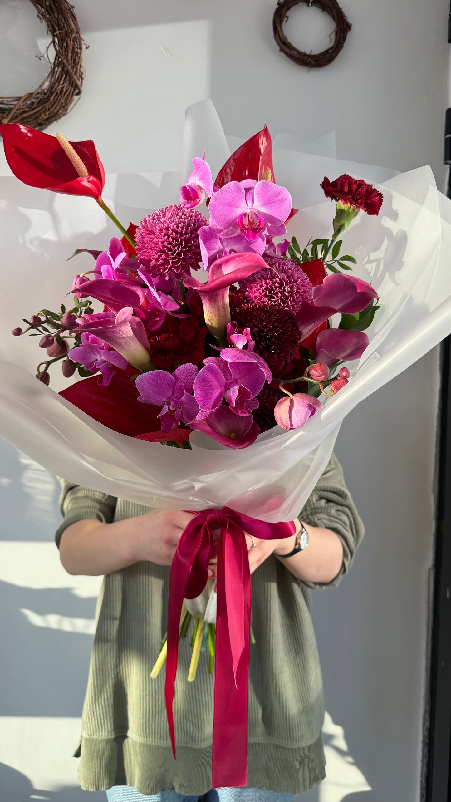 Valentine's Day Anthurium and Orchid Magnificent Bouquet